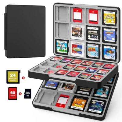 Immagine di MoKo 60 Slots Custodia per Carte da Gioco Nintendo Switch/Switch OLED/3DS/3DSXL/2DS/DSi, Giochi 3DS, 24 Slot Schede 3DS XL/DS/DSi e 36 SD, Nero
