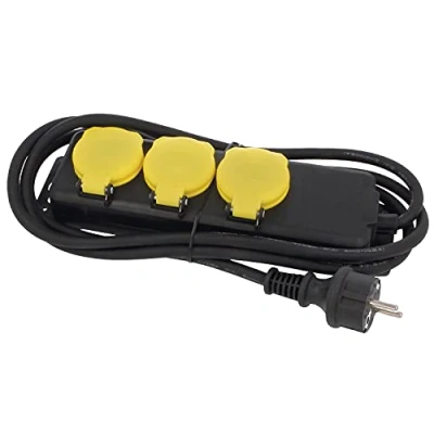 Immagine di Amig Base multipla impermeabile o con 3 prese Mod. 3305 coperchio ribaltabile adatto per esterni e interni standard IP44 cavo da 2 m