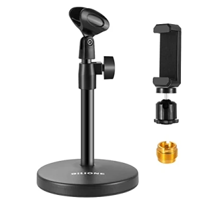 Immagine di BILIONE supporto per microfono da tavolo multifunzione 3 in 1, regolabile con clip microfono, telefono cellulare, adattatore metallo 5/8&quot; maschio a 3/8&quot; femmina
