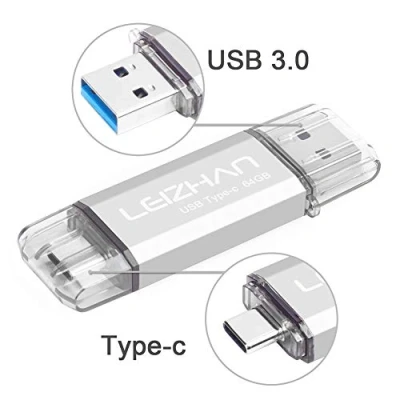 Immagine di LEIZHAN Chiavetta USB Tipo C 64GB,Flash Drive 3.0 OTG Memory Stick per Telefono Huawei Samsung Android Tablet Mac PC Argento