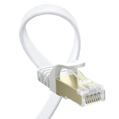 Immagine di BUSOHE Cavo Ethernet Cat 8 da 5 Metri, di Rete LAN Piatto Gigabit RJ45 ad Alta Velocità, Patch Internet 40Gbps 2000Mhz per Switch, Router, Modem, Panel e PC (Bianco)