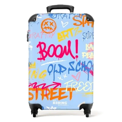 Immagine di NoBoringSuitcases.com Valigia Bagaglio a Mano, Valigia, Trolley, Trolley 55x40x20, Valigie, 10 kg, Mano 55x40x20 cm (Graffiti Blu)