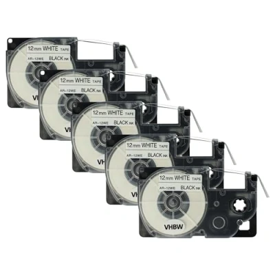 Immagine di vhbw 5 x Cartucce a cassetta 12mm compatibile con Casio CW L300, KL 100E, 120, 1500, 200E, 300 sostituisce XR 12WE1, 12WE.