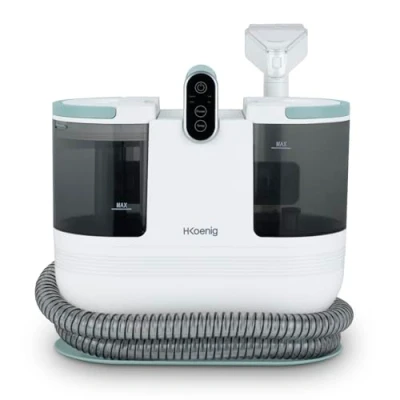 Immagine di H.Koenig TWT88, pulitore tessile a mano con acqua calda, doppio serbatoio 1600 ml e 950 ml, flusso d&#039;acqua 250 ml/min, temperatura fino 60 C, 2 livelli di aspirazione, 1200 W