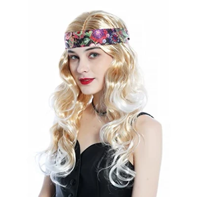 Immagine di WIG ME UP CW 029 P27TP60 Parrucca Donna Signora Fascia fronte Carnevale Lunga Biondo platino Mèches Hippie Anni 70