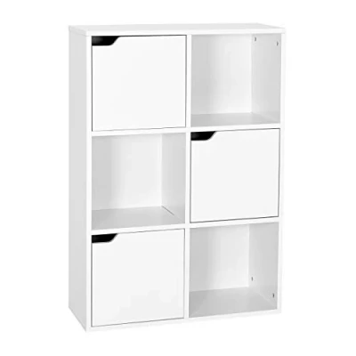 Immagine di Mondeer libreria Scaffale in Legno, Bianca per Soggiorno, a 6 cubi con 3 Porte, Adatto uffici, Studio, CD, Bianco (Libreria Porte)
