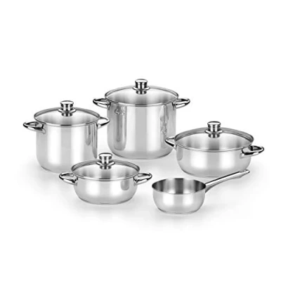 Immagine di MONIX Optima 2 Batteria da 5 Pezzi, in Acciaio Inox, Adatta per Tutti i Tipi di fornelli e induzione, 18/10, Inossidabile, Multicolor