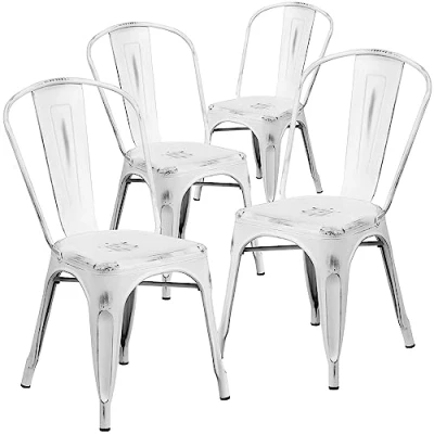 Immagine di Flash Furniture Mobili Sedia in Metallo Invecchiato, Bianco, Set di 4