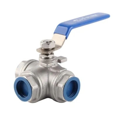 Immagine di DN20 3/4&quot; Filetto Femmina Valvola a Sfera Acciaio Inossidabile 3 Vie T tipo Porta Completa per Tubi Fluido Acqua Olio Vapore Regolamento Controllo