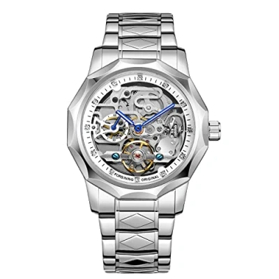 Immagine di Tourbillon Design Orologio da polso uomo analogico automatico in acciaio inossidabile, 8240 argento Bianco