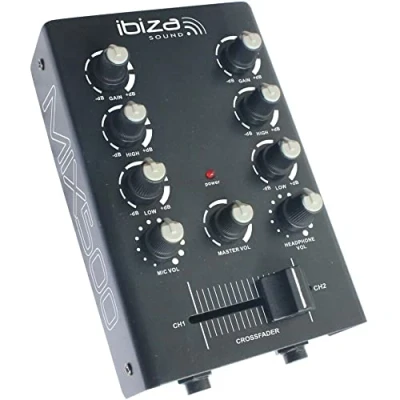 Immagine di Ibiza MIX500 Mixer compatto a 2 canali con ingressi di linea e microfonici uscite per cuffie, registrazione RCA Nero