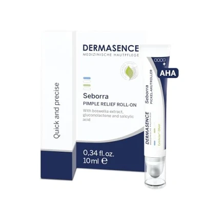 Immagine di DERMASENCE Seborra Pimple Relief Roll on da 10 ml, Trattamento brufoli per un&#039;applicazione mirata, Spot acne leggero e trasparente, Siero viso pelle grassa, mista acneica