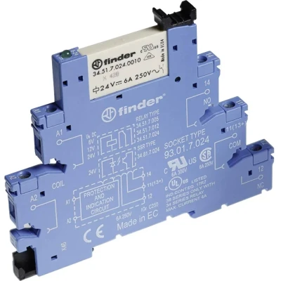 Immagine di Finder 38.61.7.024.5050 Modulo relè Tensione nom.: 24 V/DC Corrente di commut. max.: 6 A 1 scambio pz.