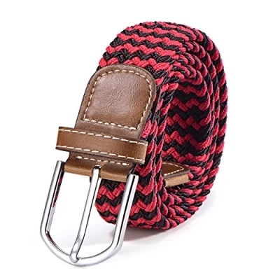 Immagine di Cintura in tessuto elasticizzato da donna e uomo lunghezza 100 a 130 cm intrecciata nero rosso