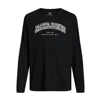 Immagine di JACK&amp;JONES JUNIOR Jjecaleb Varsity Tee LS O Neck Jnr Maglietta a Maniche Lunghe, Black/Fit: Loose, 16 Anni Bambini e Ragazzi