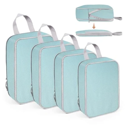 Immagine di WUFANC Set di 4 Pezzi Organizer Valigia, Viaggio Accessori Utili Comprimibili, Impermeabili Resistenti All&#039;usura, Aereo in Grado Soddisfare Tutte Vostre Esigenze (Blu)