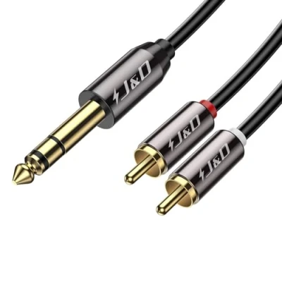 Immagine di J&amp;D 6,35 mm a 2RCA Cavo, RCA Cable Oro Placcato [Copper Shell] [Robusto] 6,35mm (1/4 pollice) Maschio TRS 2 Adattatore Sdoppiatore Audio Stereo Cavo 0.9 Meter