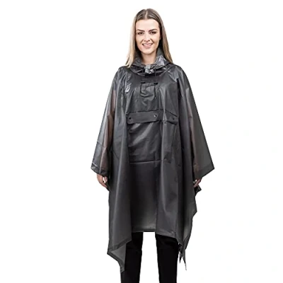 Immagine di Navaris Poncho Impermeabile Donna Uomo Mantella Antipioggia con Astuccio Portatile Giacca Incerata Anti Pioggia da Viaggio Nero Trasparente