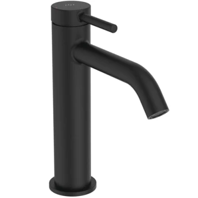 Immagine di Ideal Standard Ceraline, Miscelatore monocomando grande, Rubinetto lavabo con cartuccia FirmaFlow, Senza asta di comando e piletta, Sistema BlueStart, Easyfix, Nero seta