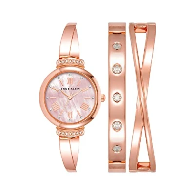 Immagine di Anne Klein Set di orologi da donna con cinturino in cristallo alta qualità, AK/2245RTST, Oro rosa, Bracciale rigido