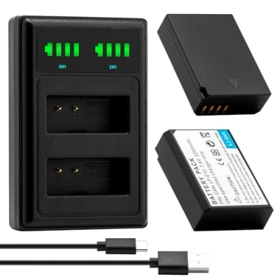 Immagine di Batteria di ricambio (Pack of 2) and Rapid Dual Charger for Canon LP E10 EOS Rebel T3, T5, T6, T7, Kiss X50, X70, 1100D, 1200D, 1300D 1500D 2000D 3000D 400D