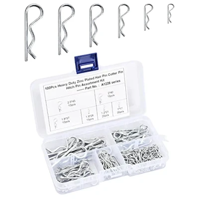 Immagine di R Clip, 100 Pezzi Cotter Pin, Clip Coppiglia di Fissaggio in Acciaio Inossidabile, 6 misure Forma a Resistente con Scatola Immagazzinaggio per Auto Hardware del Trattore
