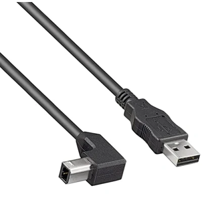 Immagine di PremiumCord Cavo USB 2.0 High Speed ​​M/M 3m, a Maschio B Piegato 90, di Collegamento per Scanner ECC., Doppia Schermatura, AWG28, Colore Nero, Lunghezza 3m