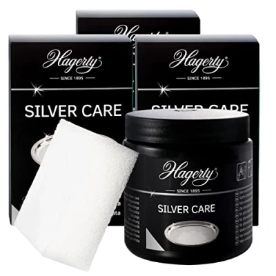 Immagine di 3x Hagerty Silver Care Detergente Antiossidante in Crema per Argenteria e Oggetti Placcati Argento Delicato Lucidante con Spugna 3 Barattoli da 185ml