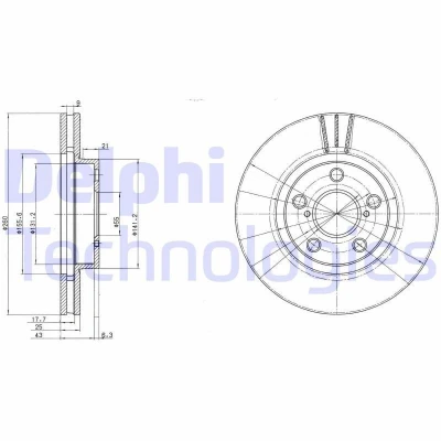 Immagine di DELPHI BG3347 Disco freno 260 25 5 ventilato Oleato non trattato senza cuscinetto ruota, anello sensore ABS
