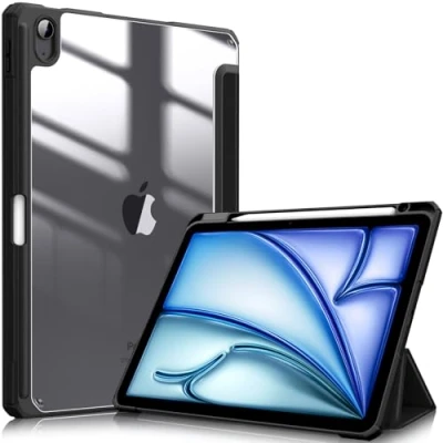 Immagine di FINTIE Custodia per iPad Air 11 Pollici M3/M2 (2025/2024), 5a/4a Gen 10,9&quot; (2022/2020) con Portapenne Sottile Leggero Trasparente Cover Posteriore Bordo in TPU Morbido, Nero