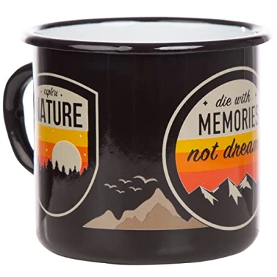 Immagine di MUGSY Mountains Memories Nature Tazza smaltata, resistente e infrangibile, colore: nero, 330 ml