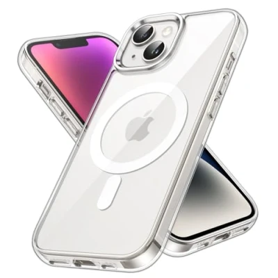 Immagine di JETech Cover Magnetica per iPhone 14 6,1 Pollici Compatibile con MagSafe Ricarica Wireless, Telefono Custodia Antiurto, Retro Antigraffio Trasparente (Trasparente)