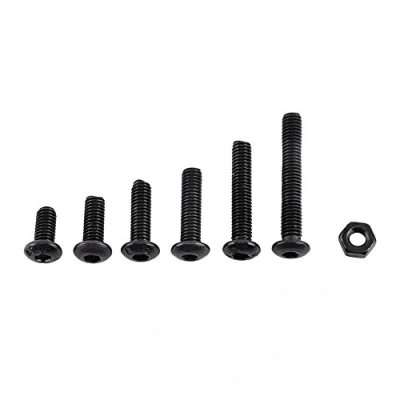 Immagine di 250Pz M3 Bullone in Acciaio Inossidabile Nero con Assortimento di Dadi Esagonali, Filettatura Completa, Finitura Semplice(B: Testa pulsante)