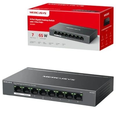 Immagine di MERCUSYS Switch per computer Gigabit a 8 porte con PoE + 7 porte, da 65 W, supporto 802.3af/at PD, gestione dell&#039;alimentazione, custodia in metallo, Plug &amp; Play, nessuna configurazione