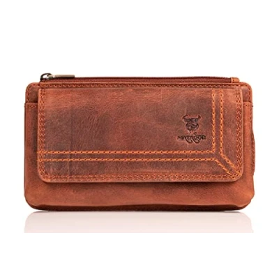 Immagine di Matador Custodia per cellulare universale in vera pelle, con chiusura velcro, cellulari fino a 6,9 pollici, confezione regalo, di colore marrone anticato