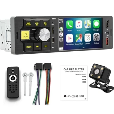 Immagine di WEPARTICULAR 1 DIN Autoradio Lettore Video multimediale Touch Screen da 4,1 Pollici Bluetooth Mirror Link AUX Auto Stereo Head Unit con Telecamera Posteriore