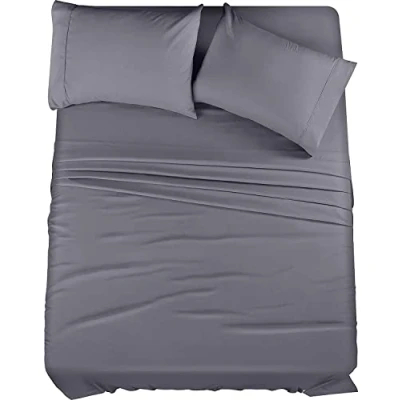 Immagine di Utopia Bedding Set di lenzuola da 4 pezzi, 1 lenzuolo con angoli e 2 federe, resistente alle pieghe, al restringimento allo sbiadimento, in morbida microfibra spazzolata (king size, grigio)