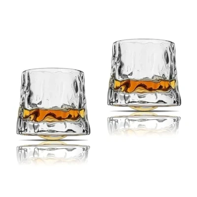 Immagine di Sthrucrack Set di 2 bicchieri da whisky rotanti e decompressivi, stile bar, per bourbon Scotch Rum (confezione pezzi con texture a martello, 300 ml)