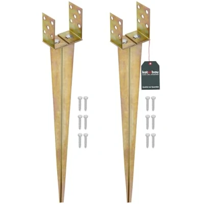 Immagine di KOTARBAU® Set di 2 manicotti per pali a U, 0 125 mm, larghezza regolabile da infilare, in acciaio zincato, legno, ancoraggio terra