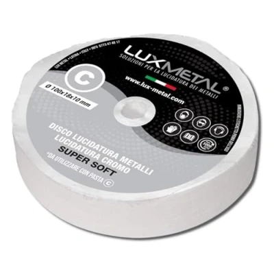 Immagine di Lux Metal Disco Lucidante per Trapano in Cotone Super Soft 100 mm Ruota Lucidare A Specchio Alluminio Cromature Metalli Acciaio Inox Dischi Lucidatura Mola Ottone Rame Ferro Legno Marmo Plexiglass