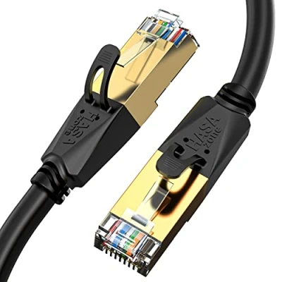 Immagine di HASA zone Cavo Ethernet Cat 8, di Rete Patch 40Gbps 2000Mhz Alta velocità LAN con connettori RJ45 Placcato in Oro per Smart TV, Box, PC, Router, Modem, Switch (1M)