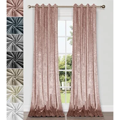 Immagine di Coppia di tende in velluto riccio, con occhielli, tenda, non foderate, 2 pannelli, 140 x 175cm Rosa