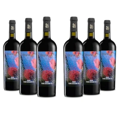 Immagine di Brumale Vino Rosso Terre Siciliane IGT, Gusto Pieno e Rotondo, Profumo di ciliegia, 12% Vol, Confezione con 6 Bottiglie da 750 ml