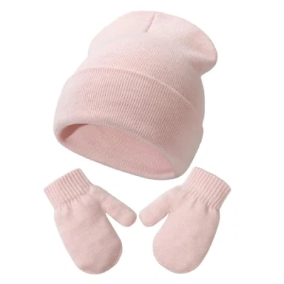 Immagine di DRESHOW Toddler Beanie Invernali Berretto e Guanti Set Neonati Caldo Cappello a Maglia Invernale con per 2 Anni 5 Ragazze Ragazzi Bambini