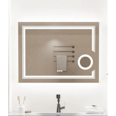 Immagine di LUVODI Specchio led da Bagno 3X Ingranditore: Retroilluminato + Frontale Luce 60x80cm Rettangolare Trucco, 3 Touch Dimmerabile, Antiappanamento, IP56, Orizzontale Verticale