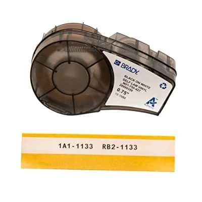 Immagine di Brady (M21 750 427) nastro adesivo autolaminante in vinile, nero su bianco, traslucido, compatibile con stampante per etichette BMP21 PLUS, lunghezza 30 cm, larghezza 195 cm