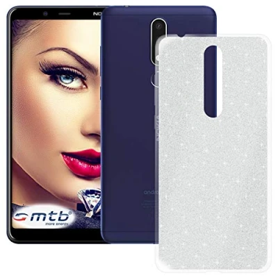 Immagine di mtb more energy® Custodia Shine per Nokia 3.1 Plus 3.1+ (6.0&#039;&#039;) Argento con Effetto Glitter TPU Silicone Case Cover