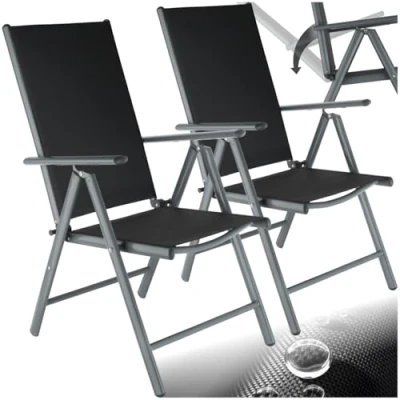 Immagine di TecTake® Set Sedie da Giardino, Sala Pranzo 2 Pezzi per Esterno con Braccioli, Pieghevole, Reclinabile, Schienale Regolabile in 7 Posizioni Nero/Antracite