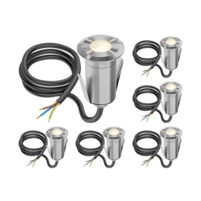 Immagine di ledscom.de 6 LED da incasso a pavimento GLOX per esterni, IP67, alluminio, rotondo, Ø 33 mm, bianco caldo, opaco