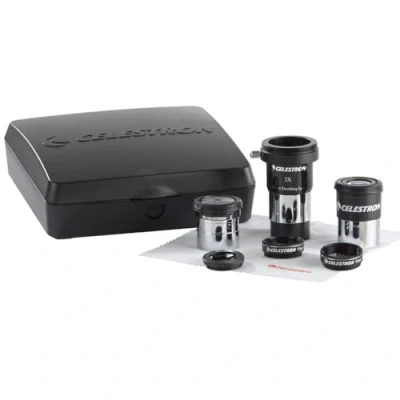 Immagine di Celestron 94307 AstroMaster Kit di accessori per oculari e filtri da 8 pezzi include due 3 cm, lente Barlow 2x, tre filtri, panno la pulizia custodia rigida nera